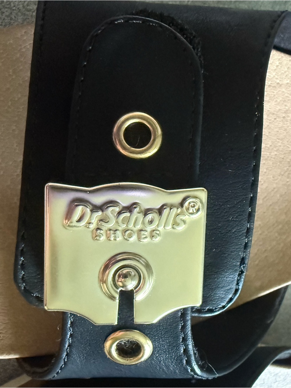 Dr. Scholl's Black Slide Sandals with Tan Footbed and Gold Accents - Picture 5 of 8